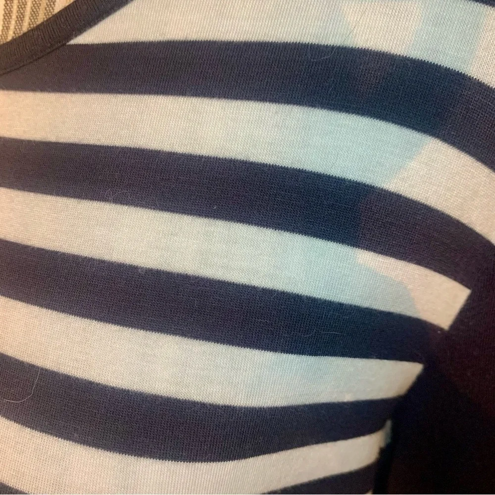 MK Michael Kors Tunic Top Small Navy Blue White Striped Front Sheer Back